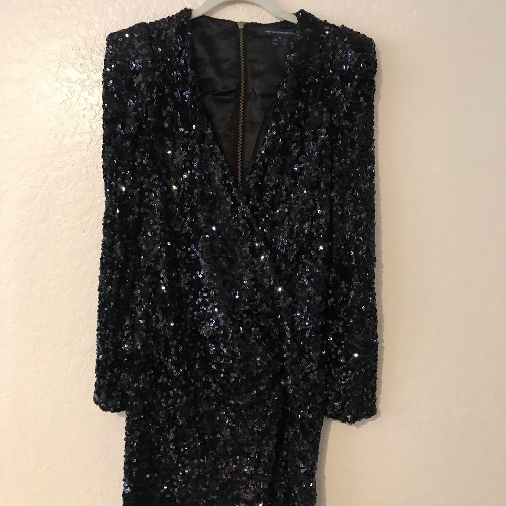 French Connection Sequin Long Sleeve Mini Dress
